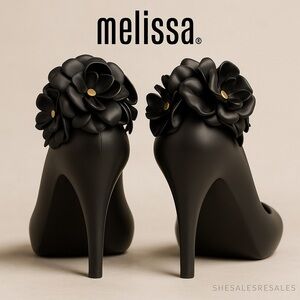 Melissa Incense Garden Floral Heels Black Size 10 – Vegan Rubber Flower Pump – C